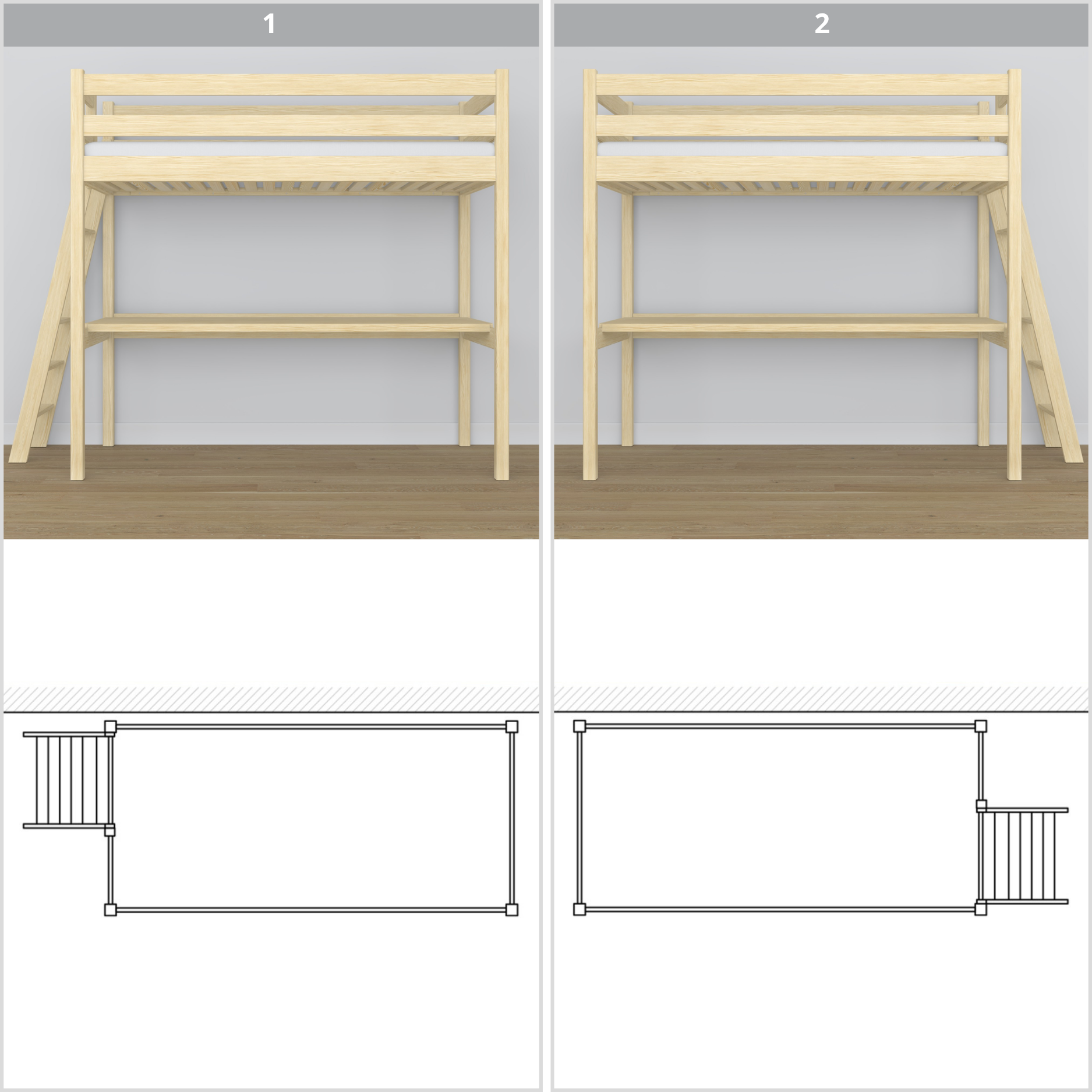 Clear Pine Wooden Loft Bed – Top View of Sleeping Area