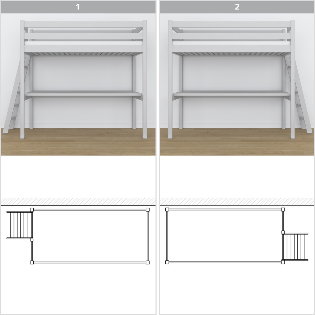 Grey Wooden Loft Bed – Top View of Sleeping Area