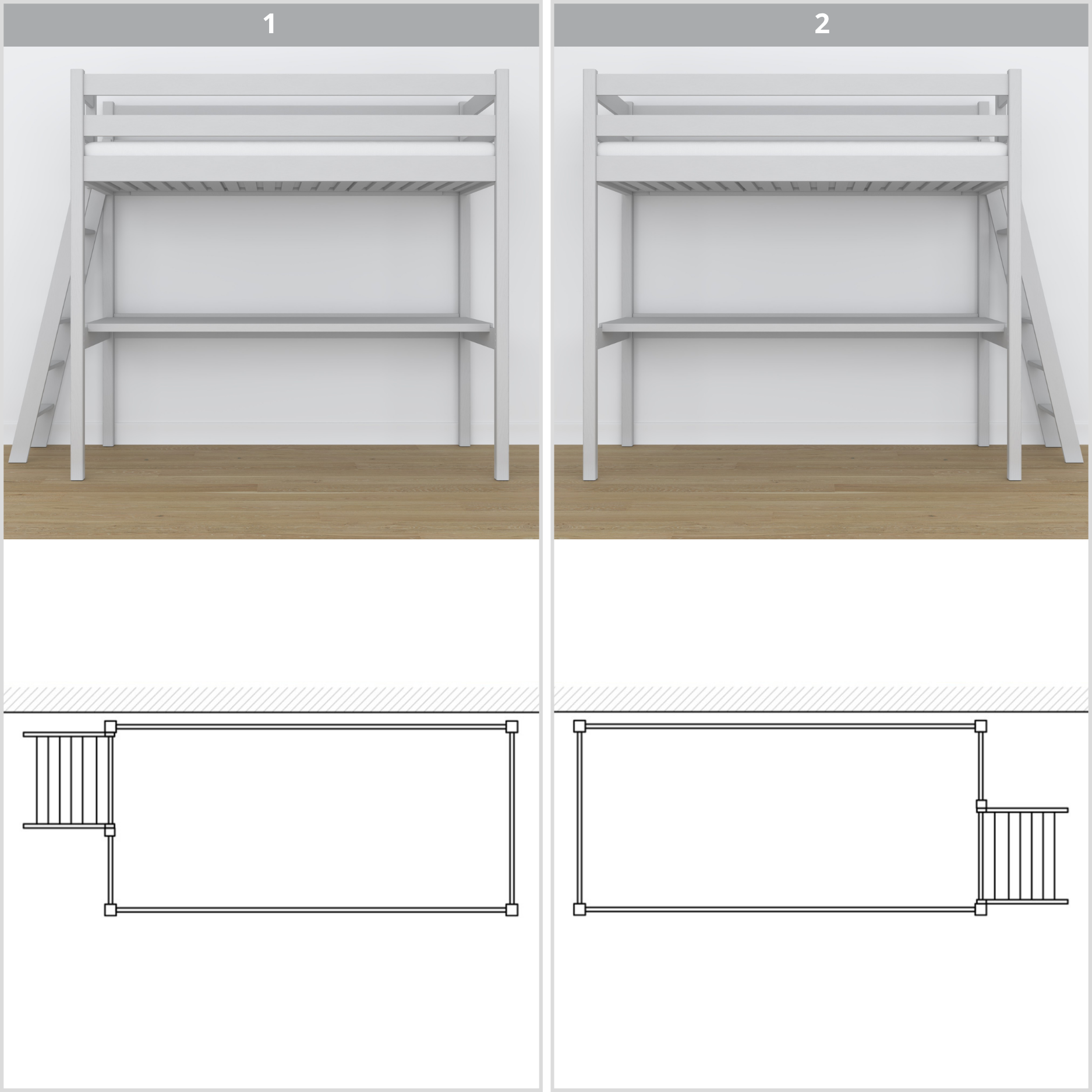Grey Wooden Loft Bed – Top View of Sleeping Area