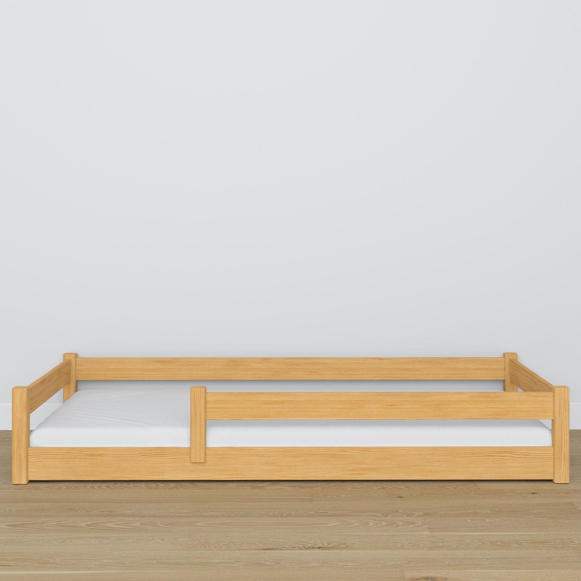 Low Bed Natural Pine – Wooden Headboard, Close-up of Wood Quality