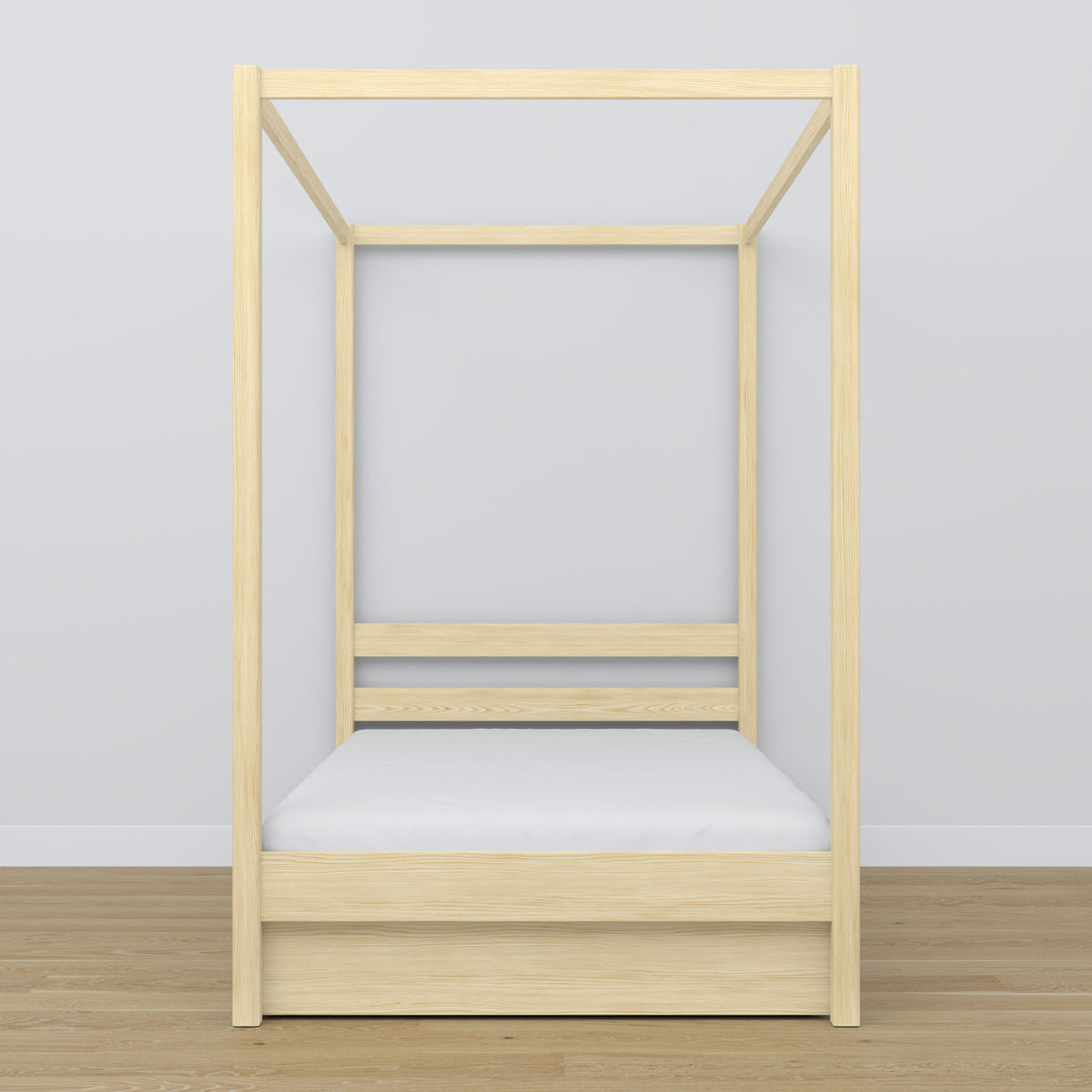 Clear pine canopy bed – open drawer, wooden, Nizio Home