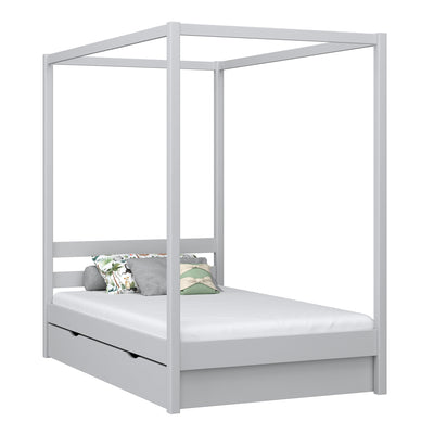 Wooden canopy bed with drawer grey – child’s room, scandi style