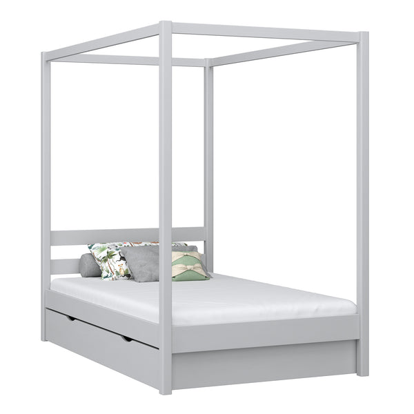 Wooden canopy bed with drawer grey – child’s room, scandi style