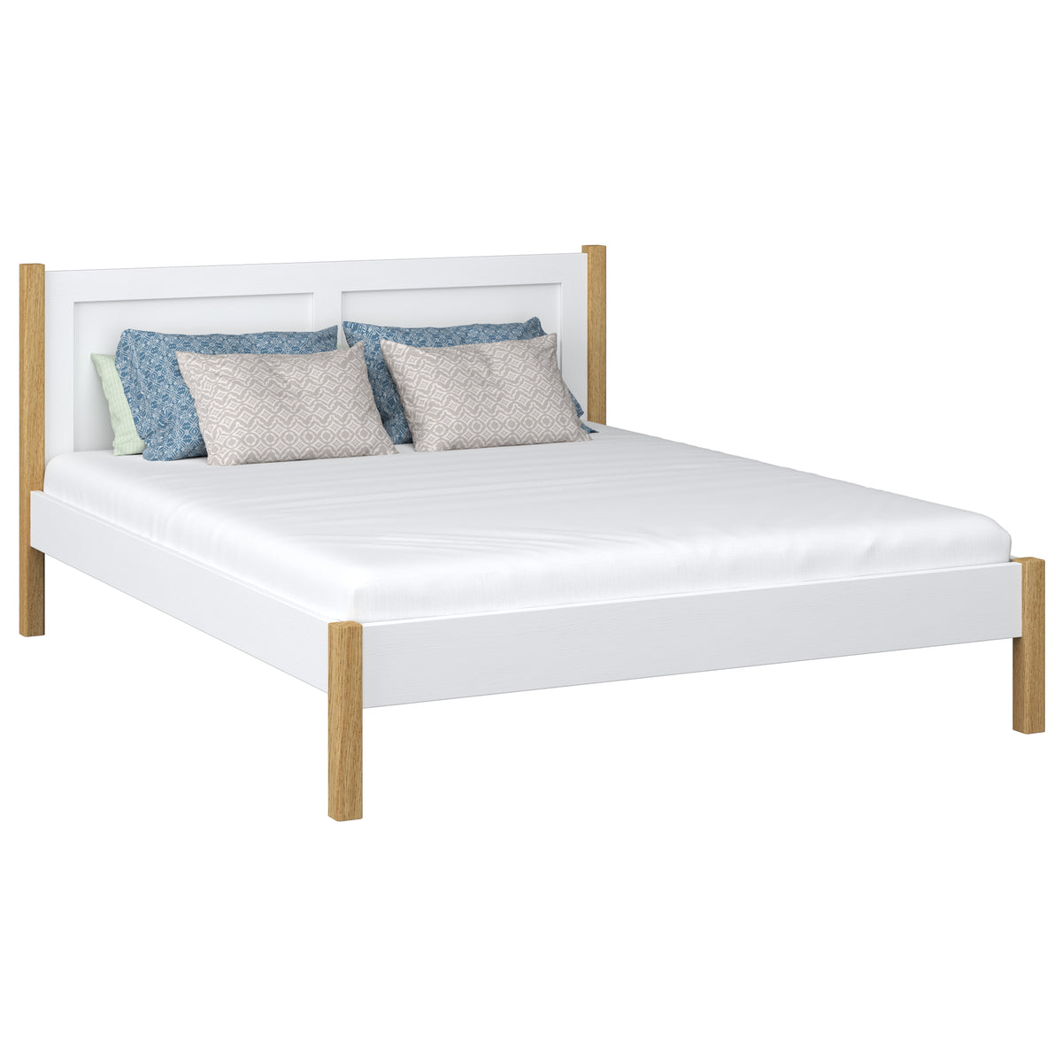Wooden double bed white and oak – bedroom, solid wood, Scandinavian style