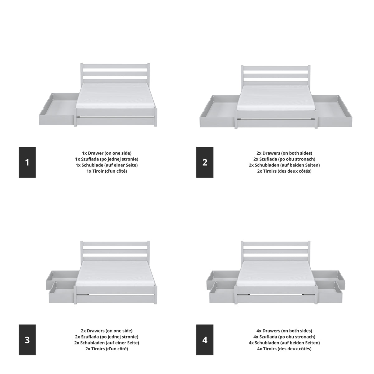 Double bed grey with drawer in bedroom – Scandinavian arrangement