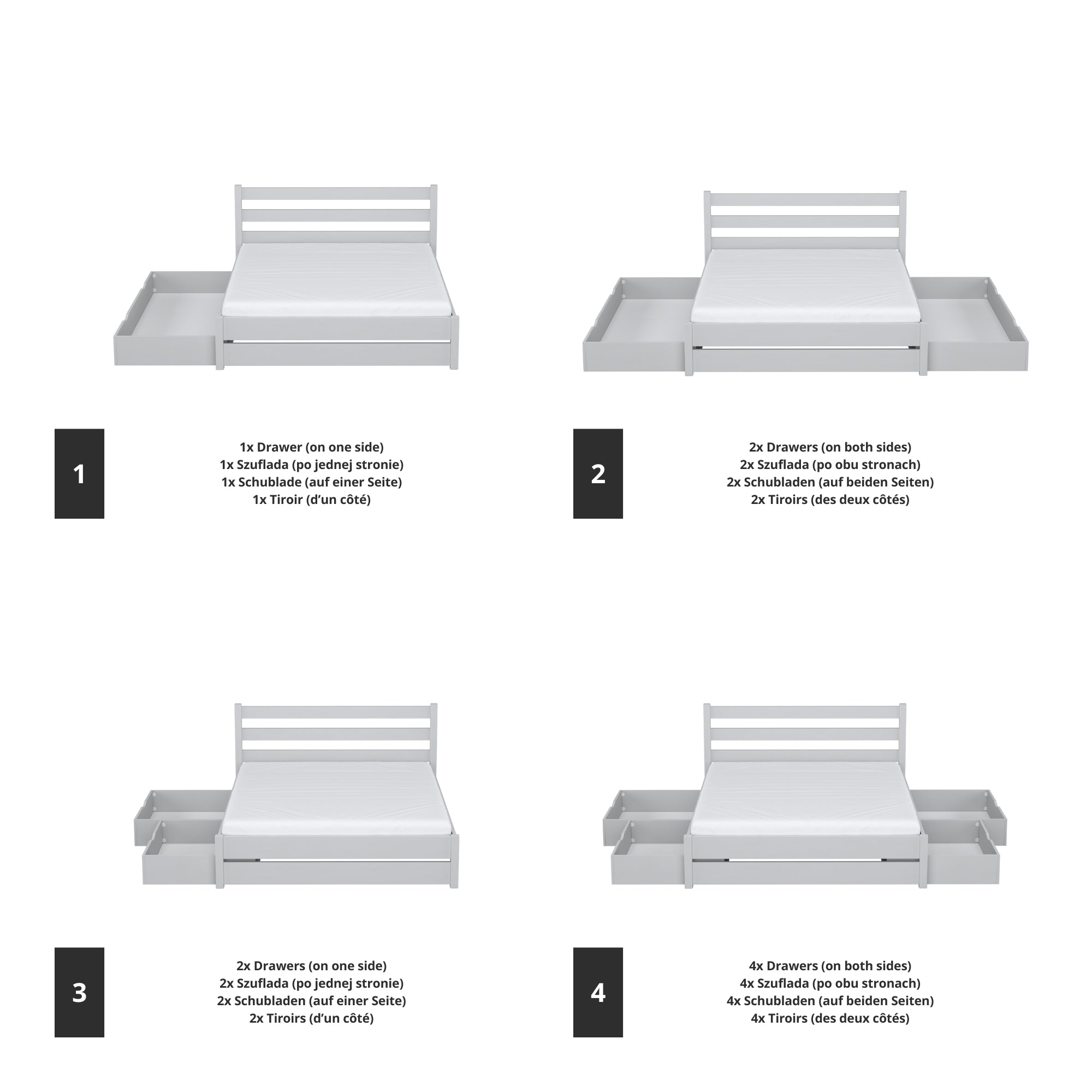 Double bed grey with drawer in bedroom – Scandinavian arrangement