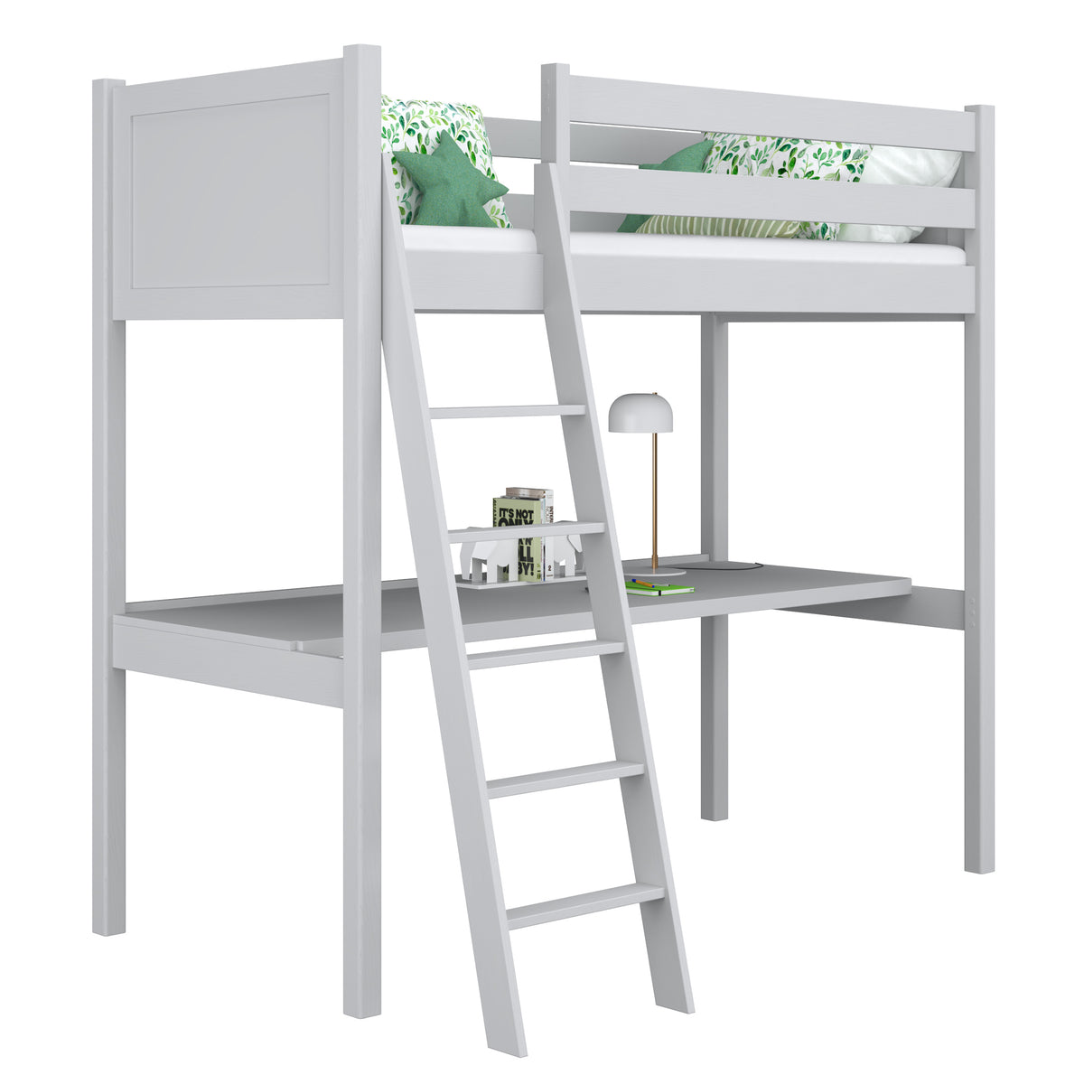Grey Wooden Loft Bed with Desk – Children’s Room, Scandi Nizio