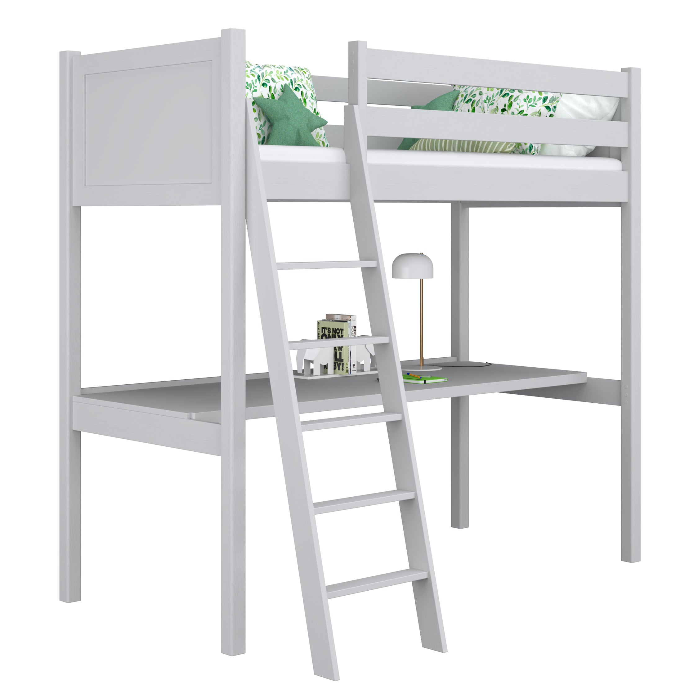 Grey Wooden Loft Bed with Desk – Children’s Room, Scandi Nizio