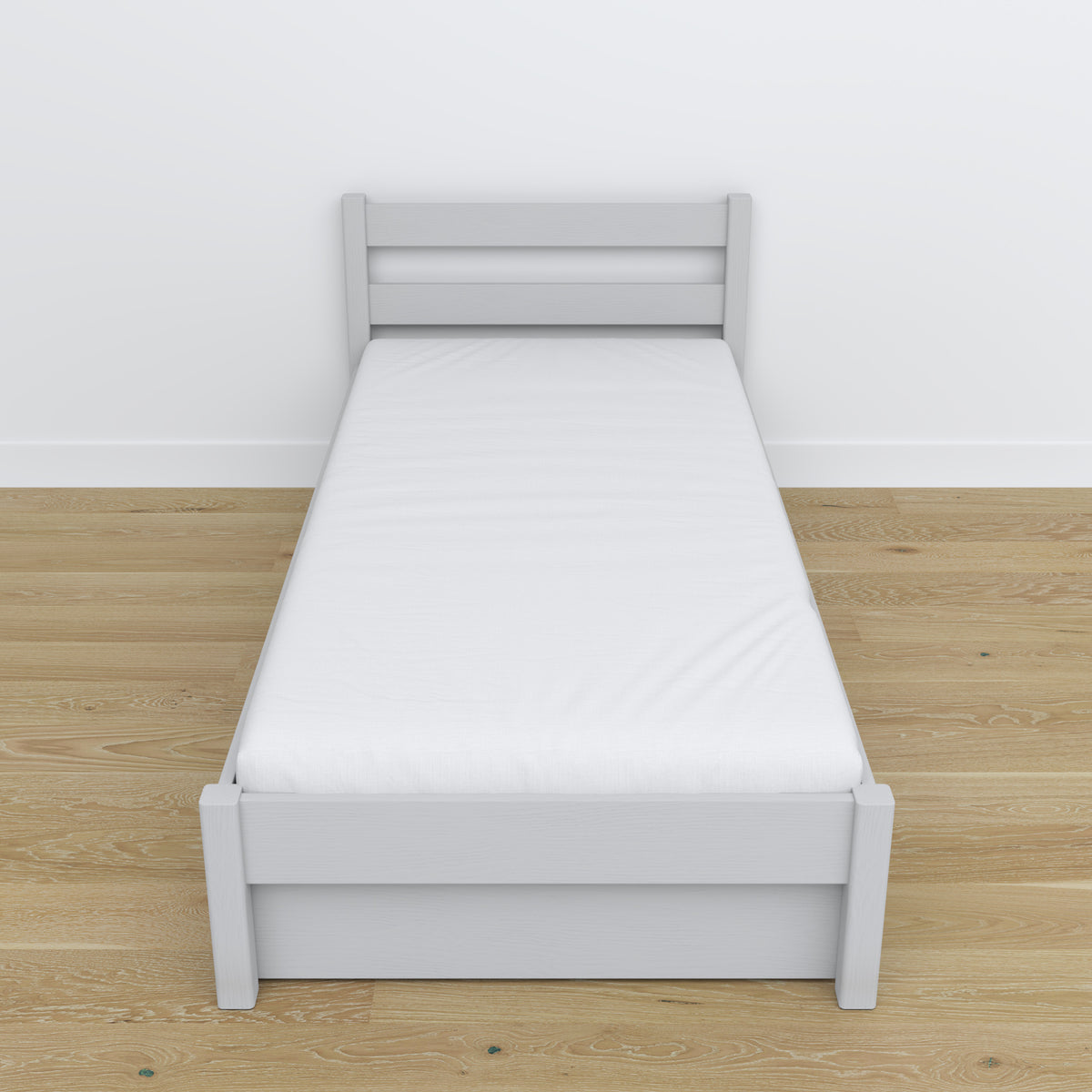 Bed grey with drawer – runners and wooden details, Nizio