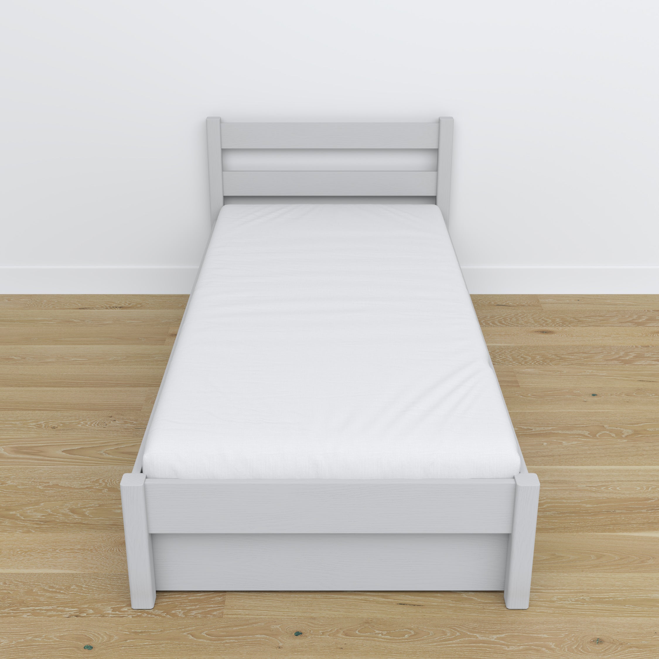 Bed grey with drawer – runners and wooden details, Nizio