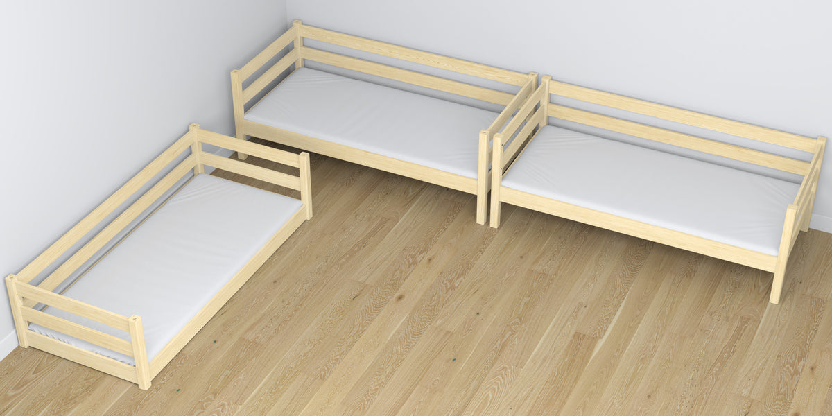 Triple bunk bed wooden clear pine – close-up of joints and construction details