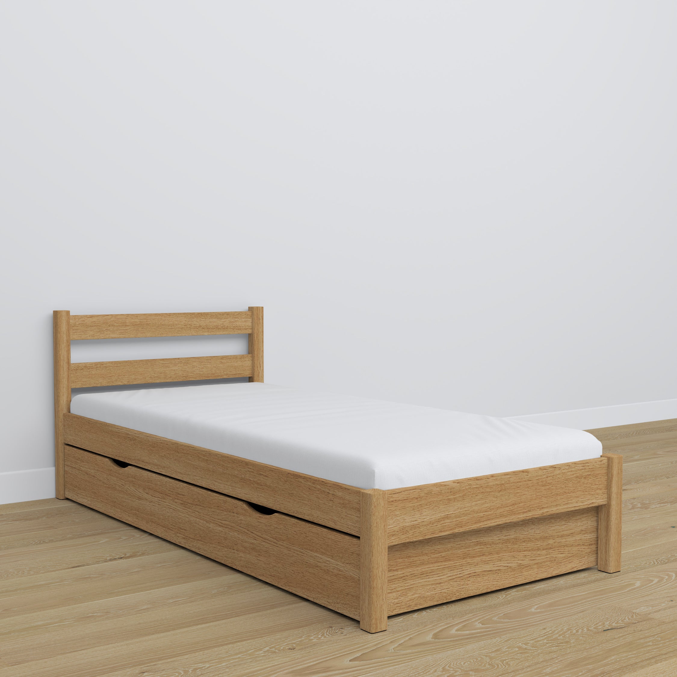 Oak bed with drawer natural oak – child’s room, scandi arrangement