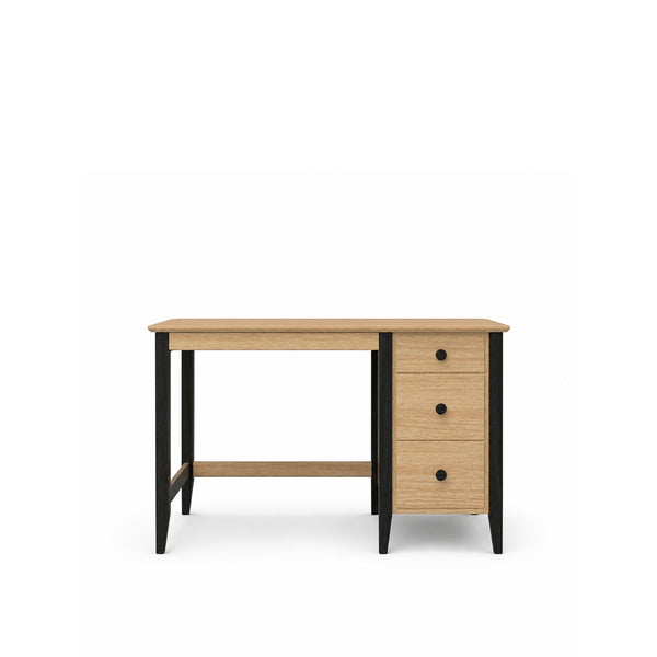 Biurko z 3 szufladami dębowe dąb naturalny z czernią – gabinet i pokój młodzieżowy, scandi