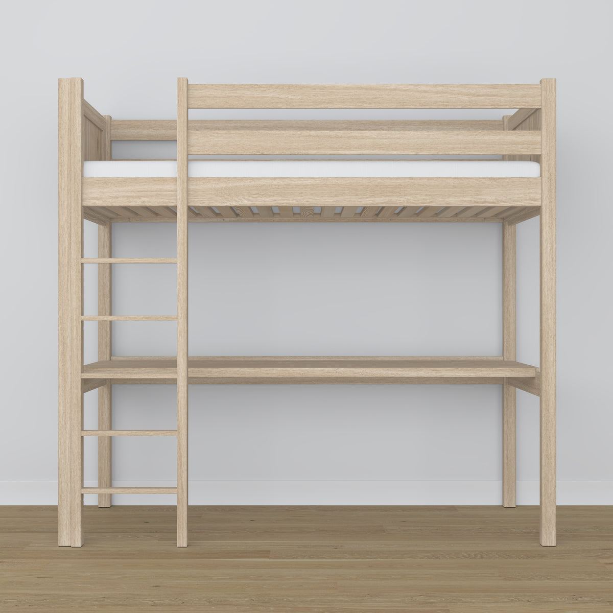 Loft bed bleached oak with desk – study space under the sleeping area, oak