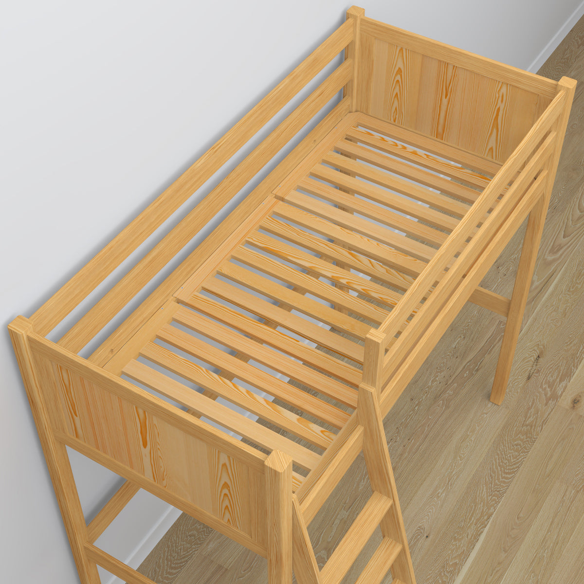 Natural Pine Wooden Loft Bed – Ladder and Joint Details, Nizio Home