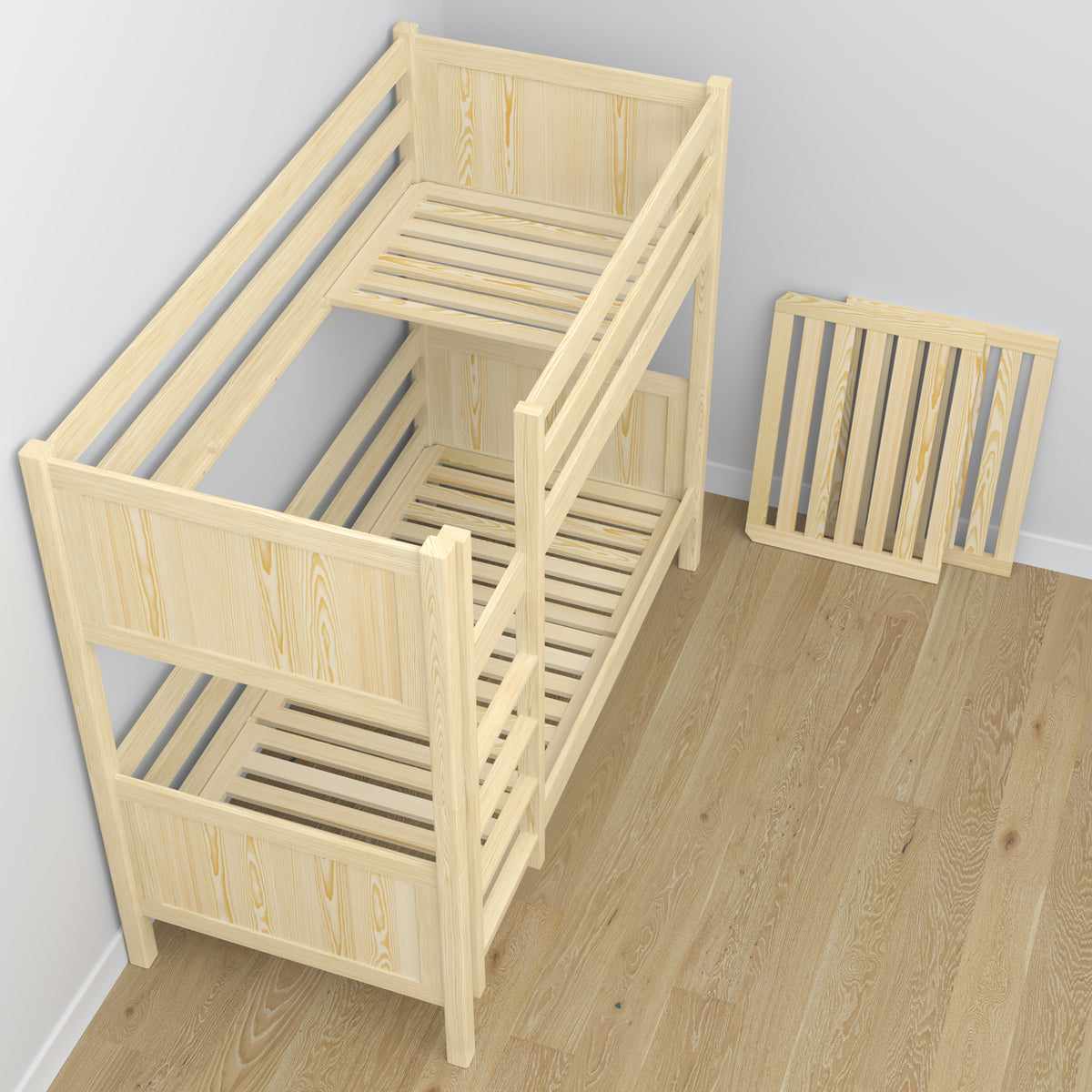 Clear Pine Wooden Bunk Bed – Side View, Nizio Home
