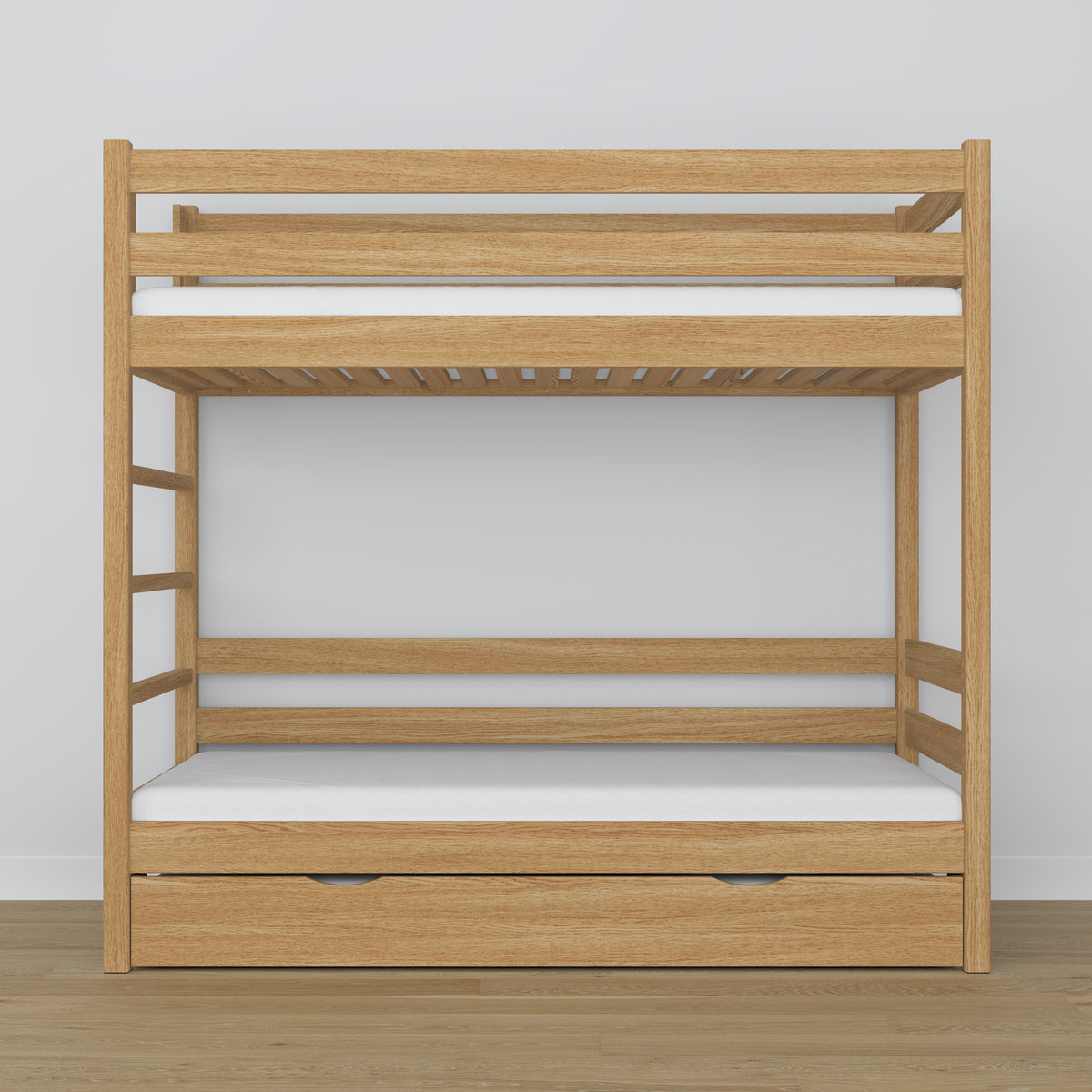 Natural Oak Bunk Bed – Oak Slatted Frame, Mattress Drawer