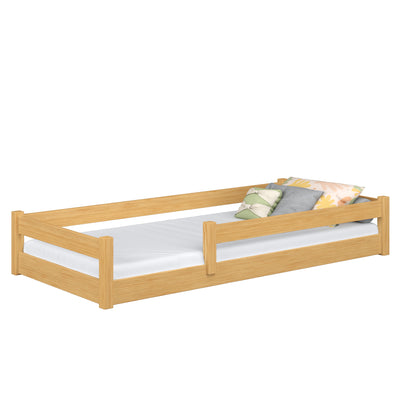 Low Wooden Natural Pine Bed – Bedroom, Solid Wood, Scandinavian Style, Nizio