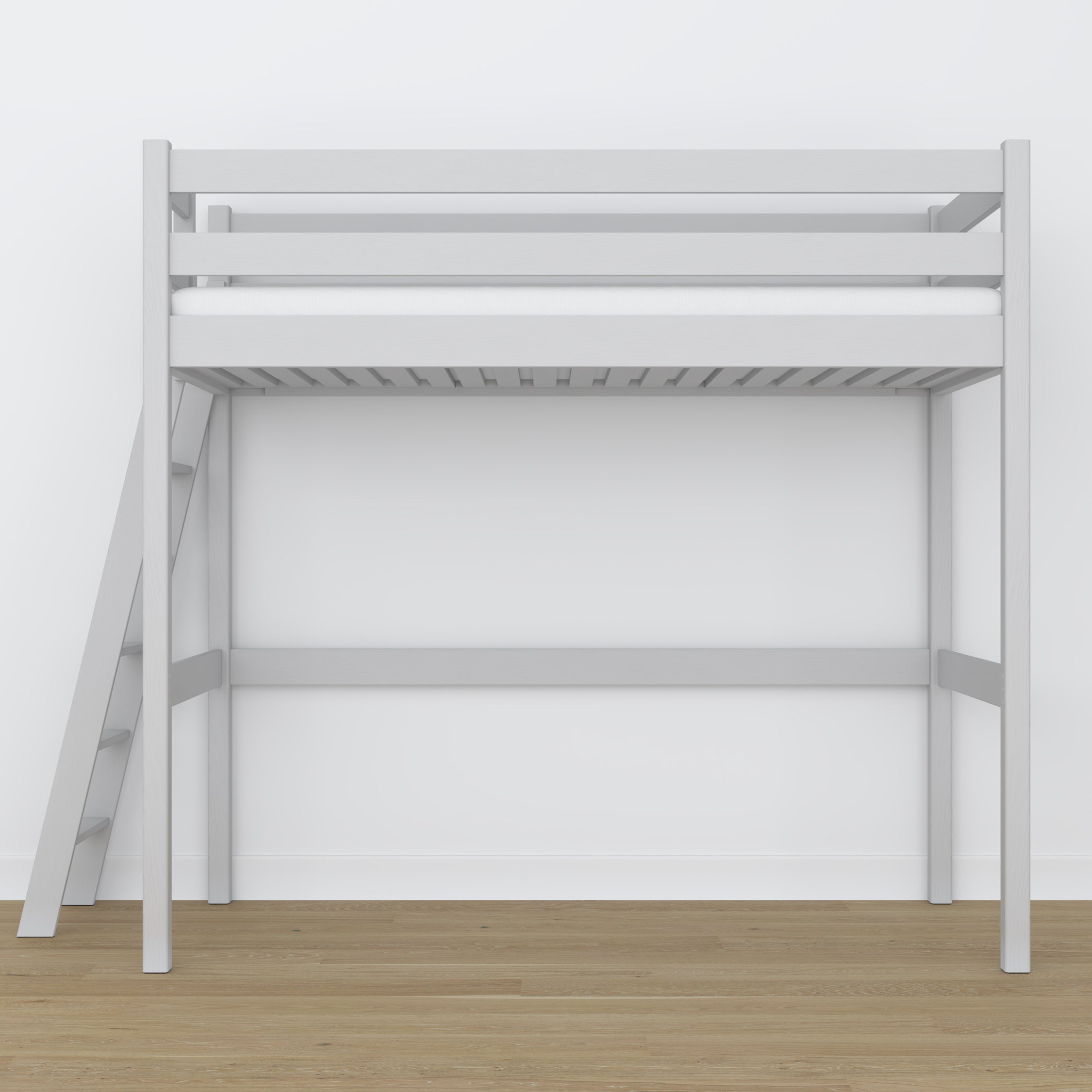Loft bed grey – wooden ladder and safety rail, Nizio Home