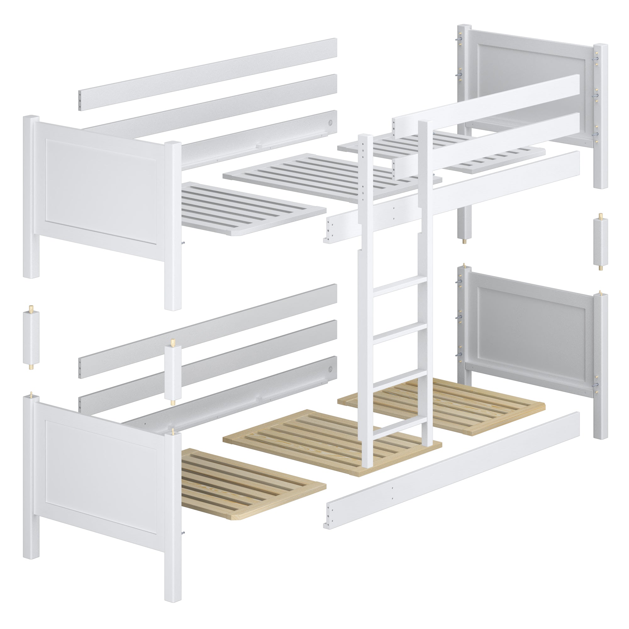 Grey Wooden Bunk Bed with Mattress Drawer – Room Arrangement