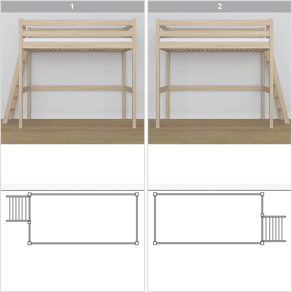 Bleached Oak Loft Bed – Top View of Sleeping Area