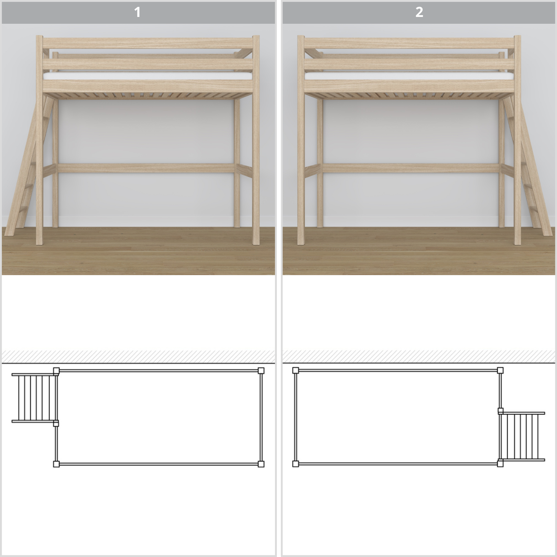 Bleached Oak Loft Bed – Top View of Sleeping Area