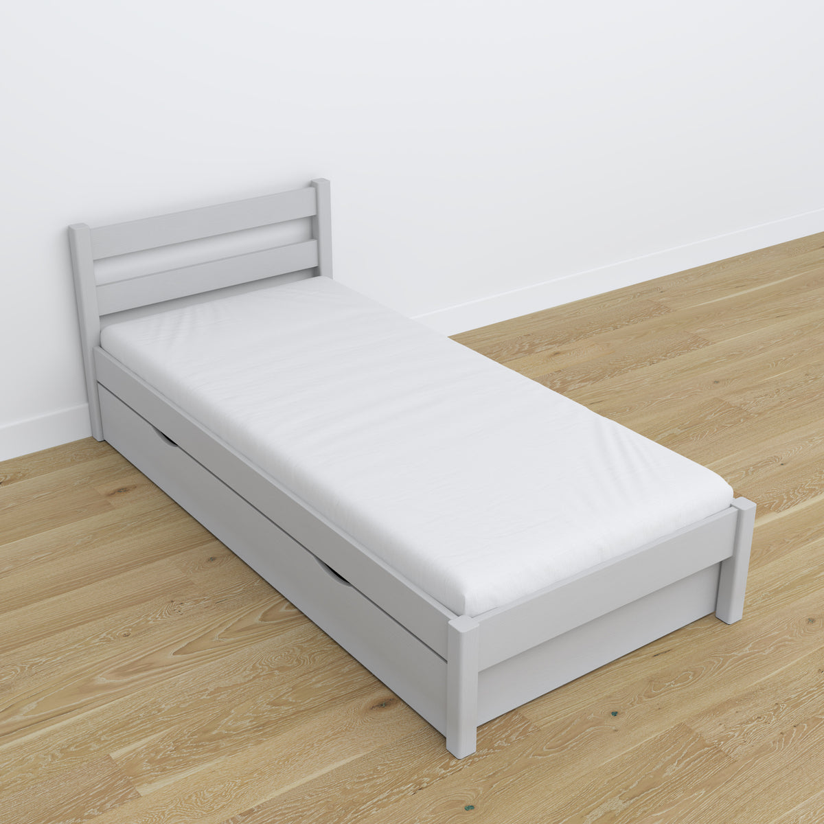 Wooden bed with drawer grey – dimensions and diagram, Nizio Home