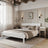 Wooden double bed white – side view, proportions and shape, bedroom