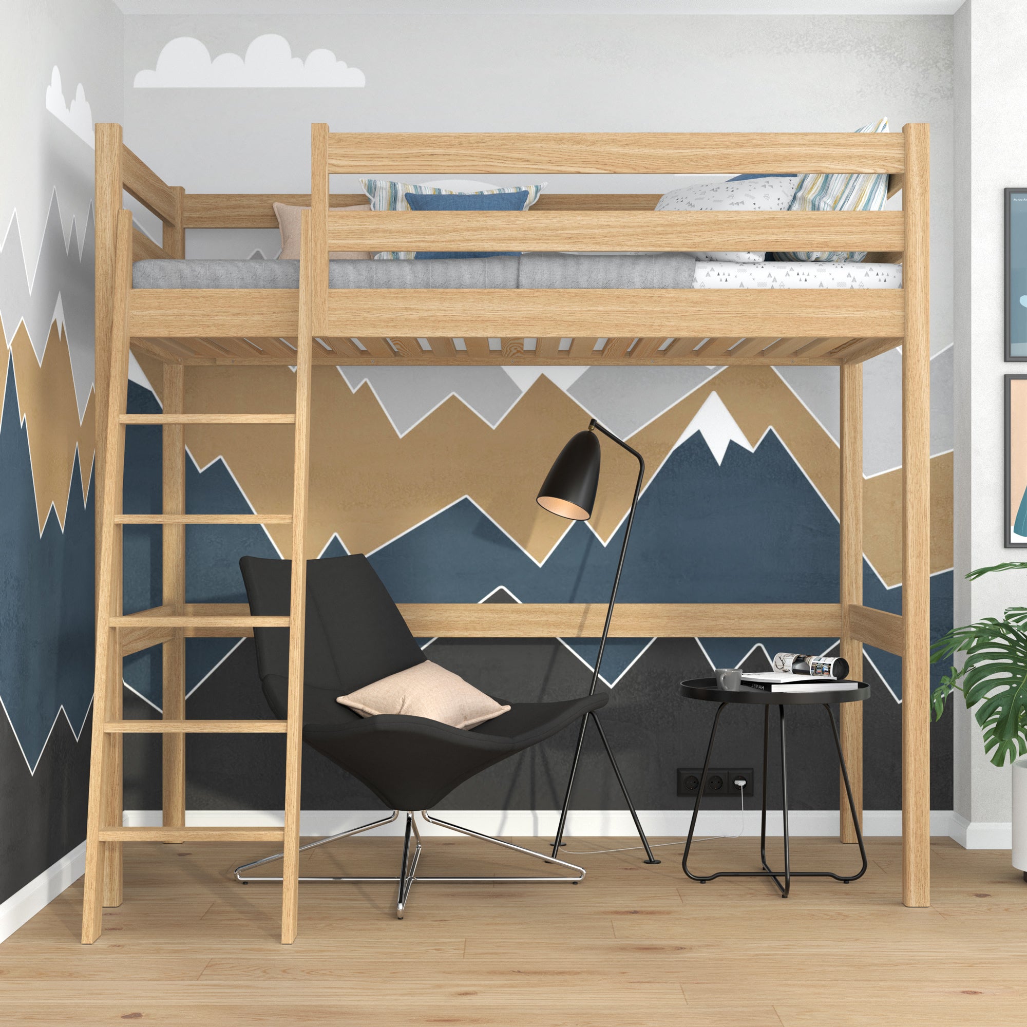 Natural Oak Loft Bed – Children’s Room, Solid Wood, Scandi Style
