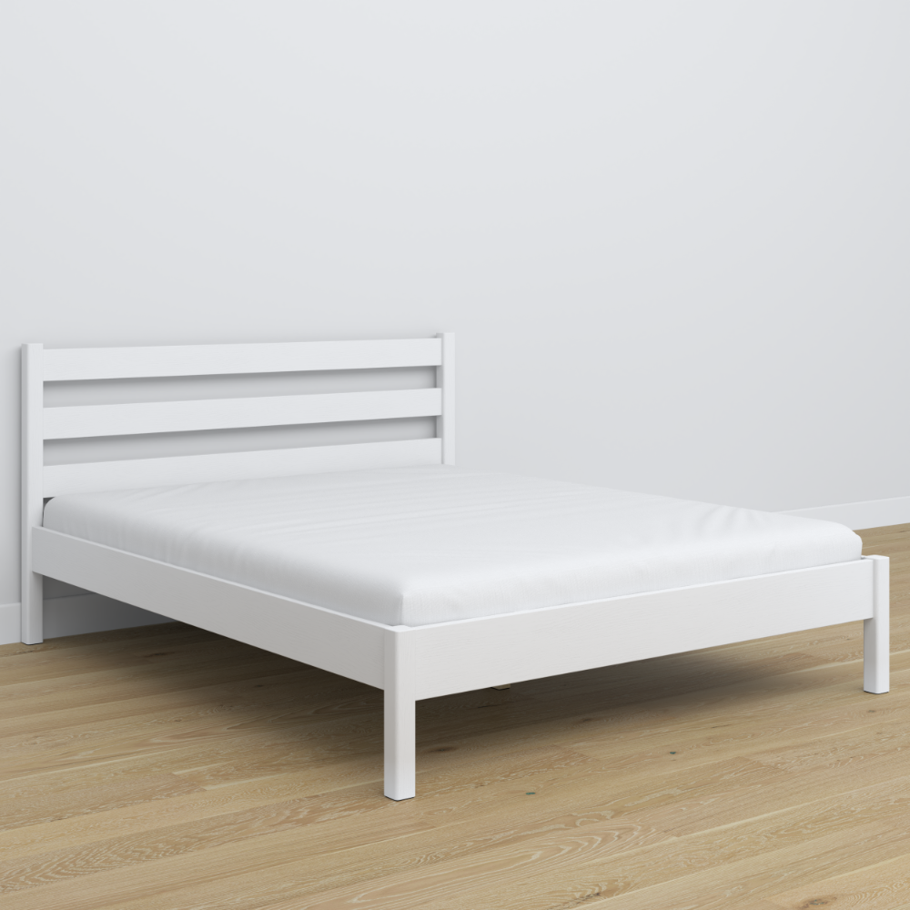 Double bed white – wooden headboard, close-up of wood quality