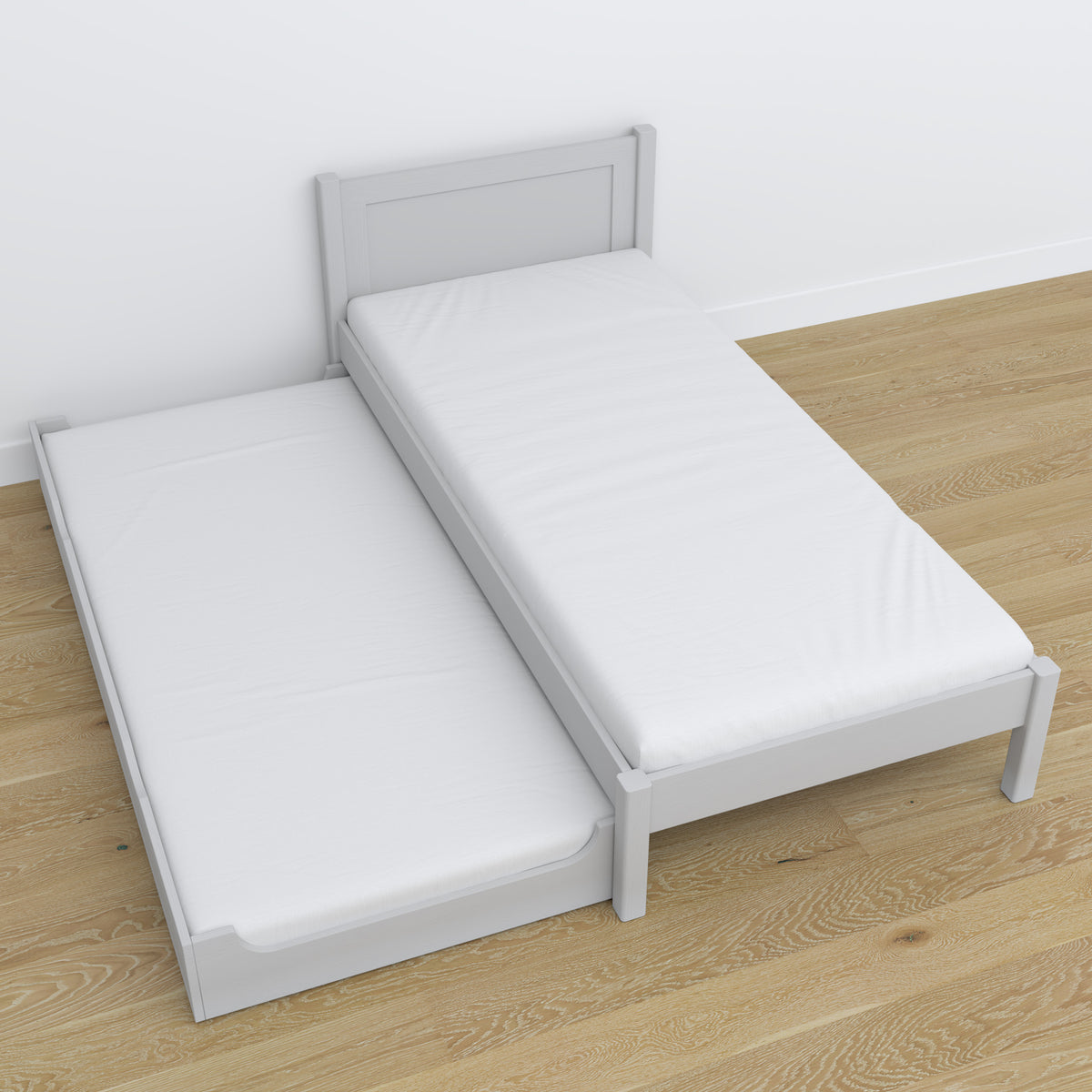 Bed with mattress drawer grey made of wood – dimensions, Nizio