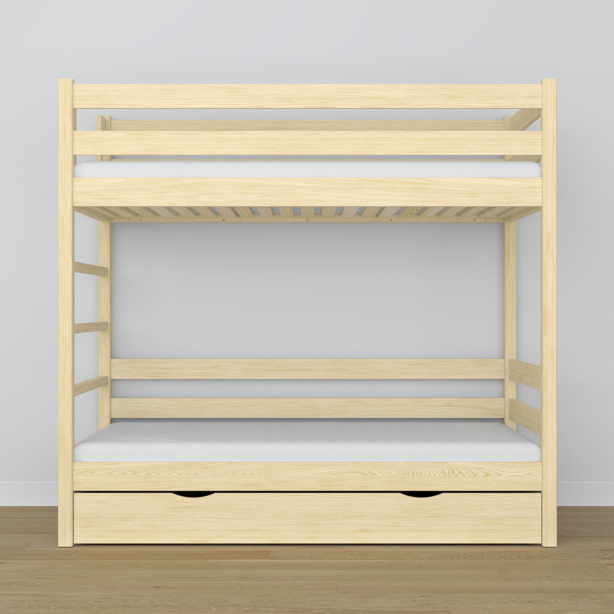 Clear Pine Bunk Bed – Wooden Slatted Frame, Side View