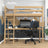Loft bed natural oak with desk – study space under the sleeping area, oak