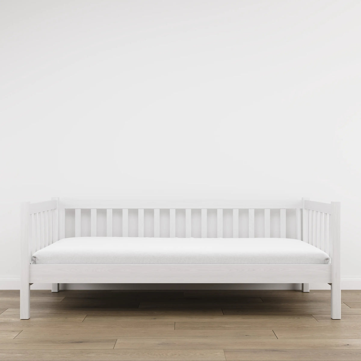 Sofa bed wooden white – side view, shape and proportions of the furniture