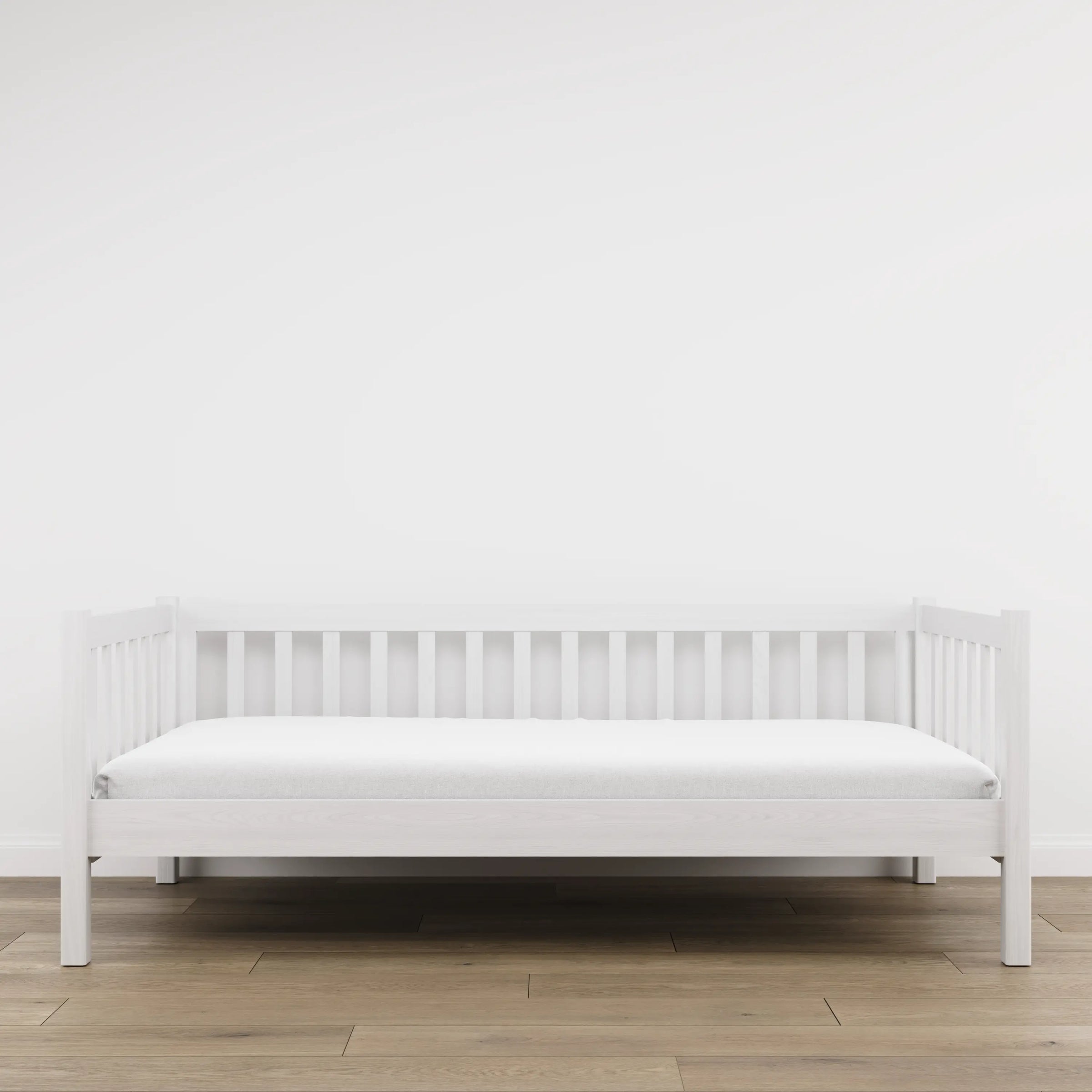 Sofa bed wooden white – side view, shape and proportions of the furniture