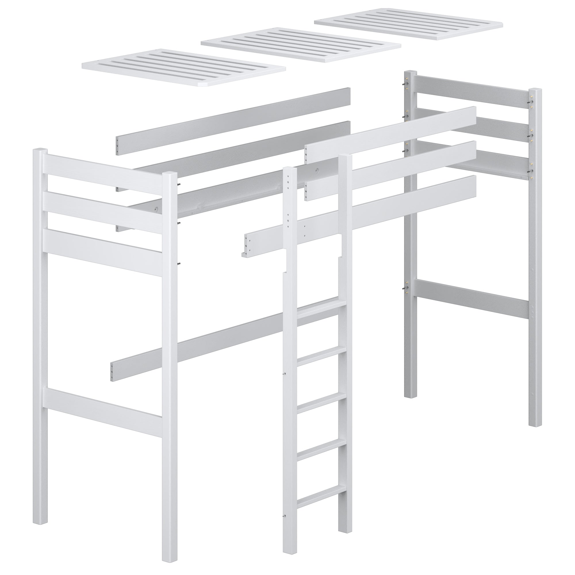 White Wooden Loft Bed – Children’s Room Proportions, Nizio
