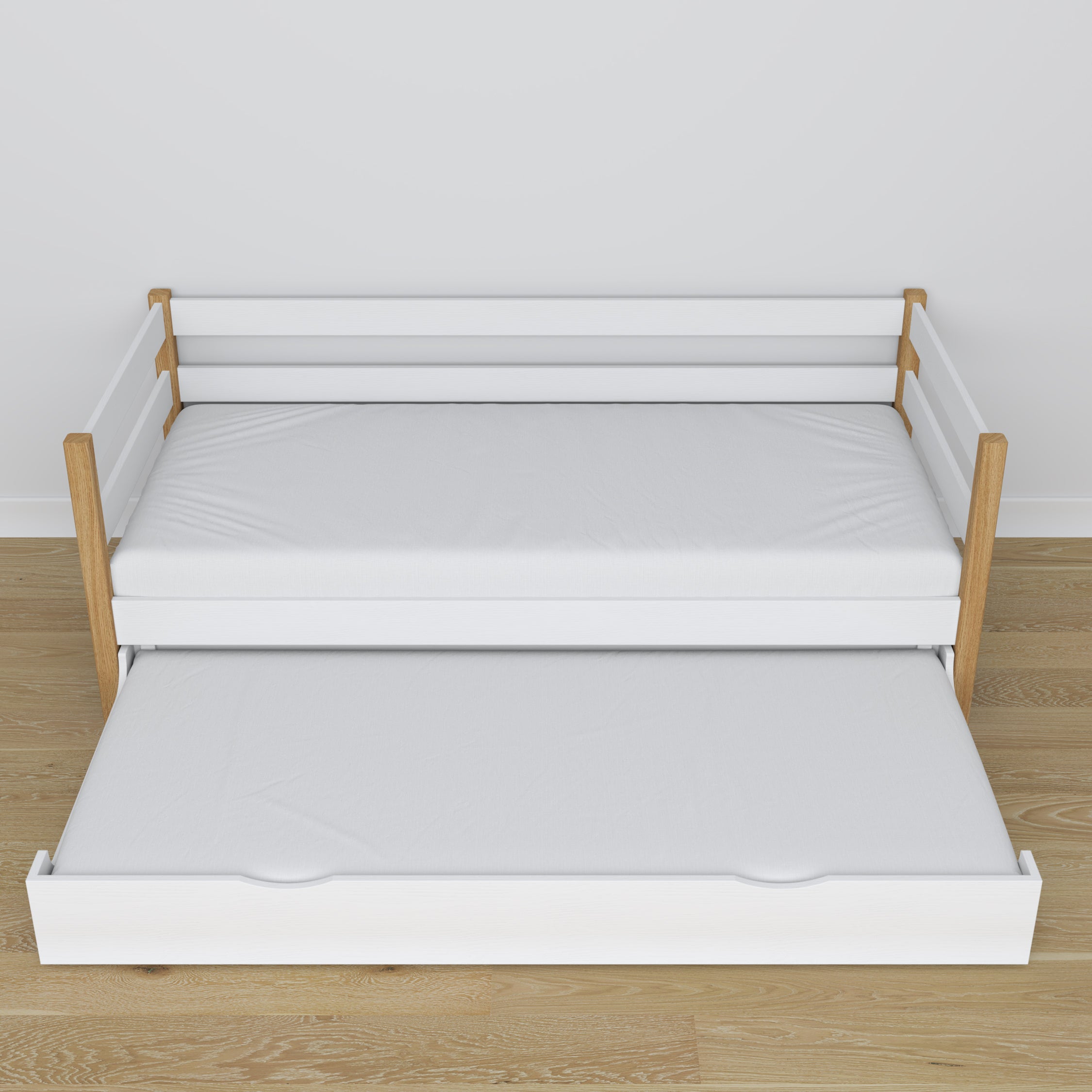 White-oak sofa bed with mattress drawer made of wood – dimensions, Nizio