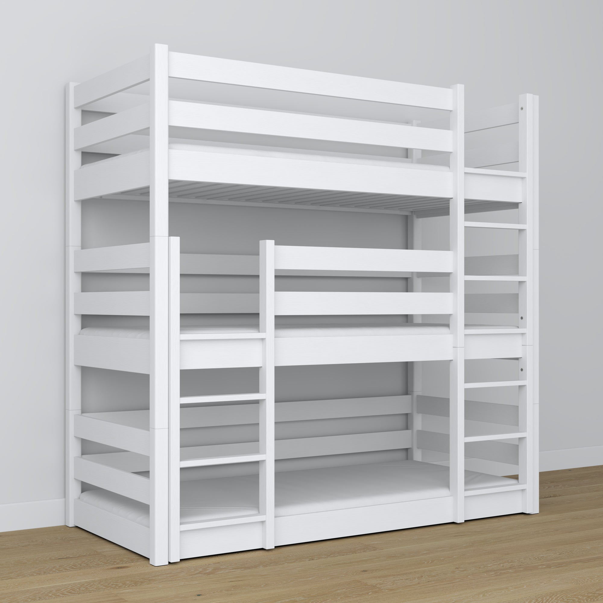 Triple bunk bed white in children’s room – scandi arrangement, Nizio
