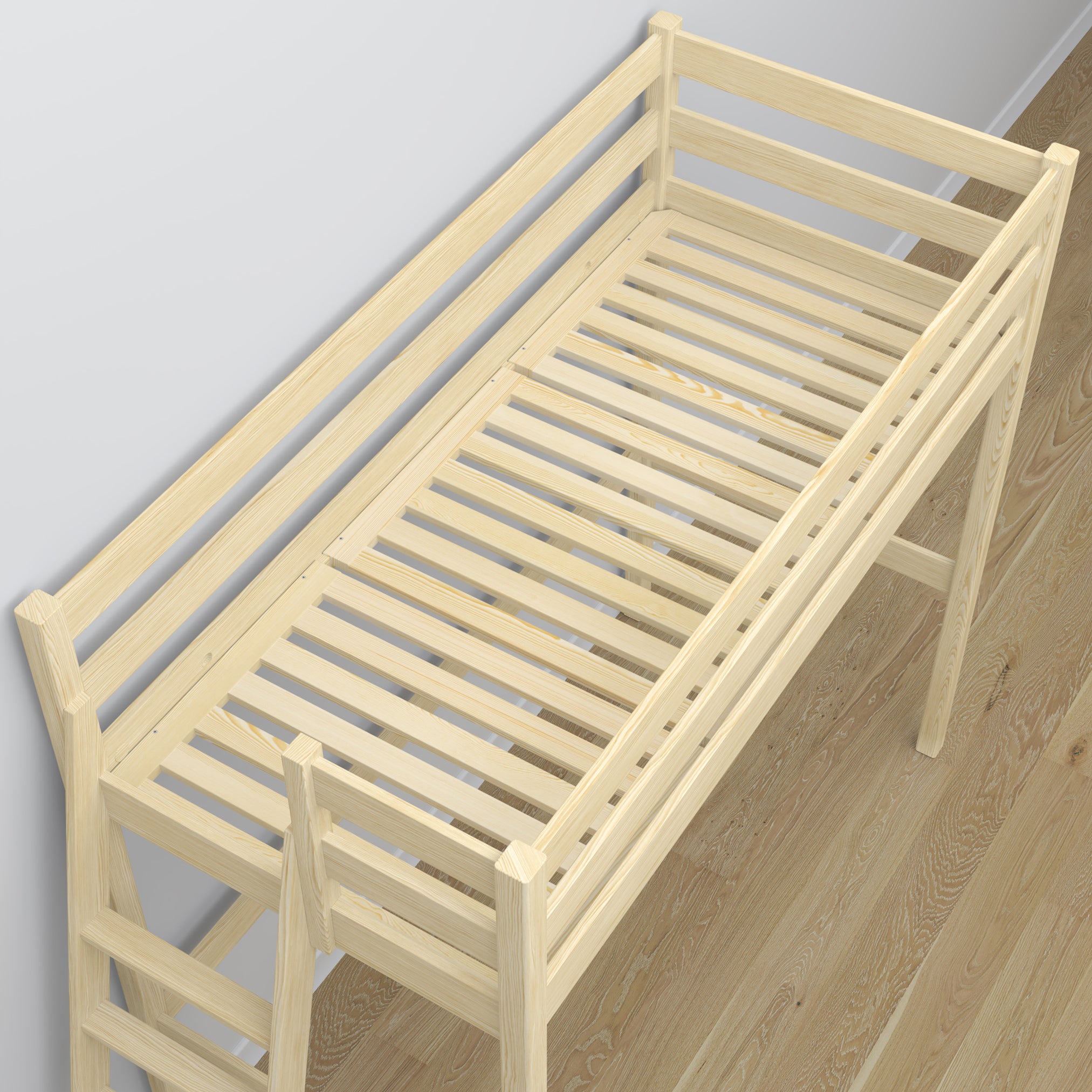 Clear Pine Wooden Loft Bed with Desk – Ladder and Joint Details