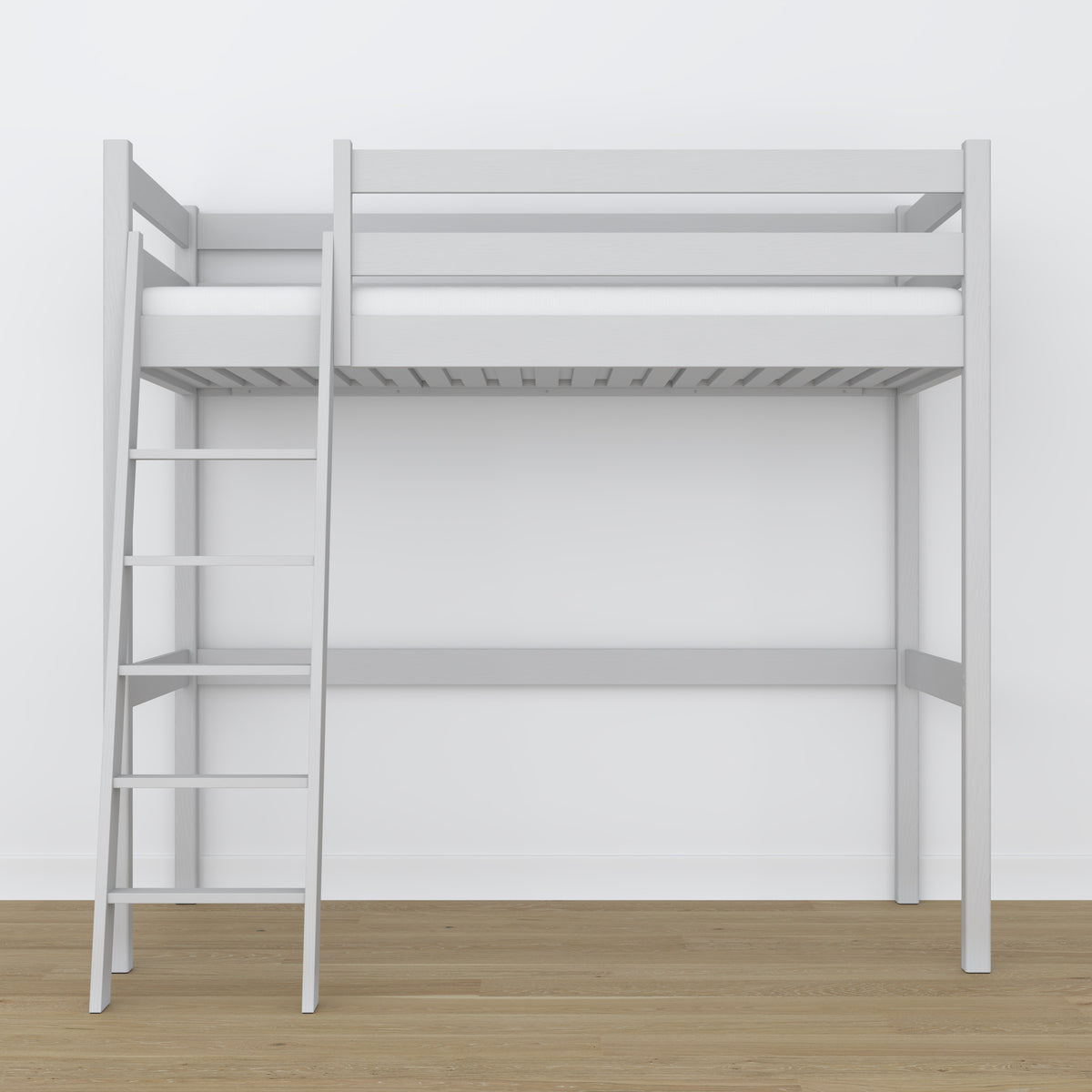 Grey Wooden Loft Bed – Slatted Frame, Side View