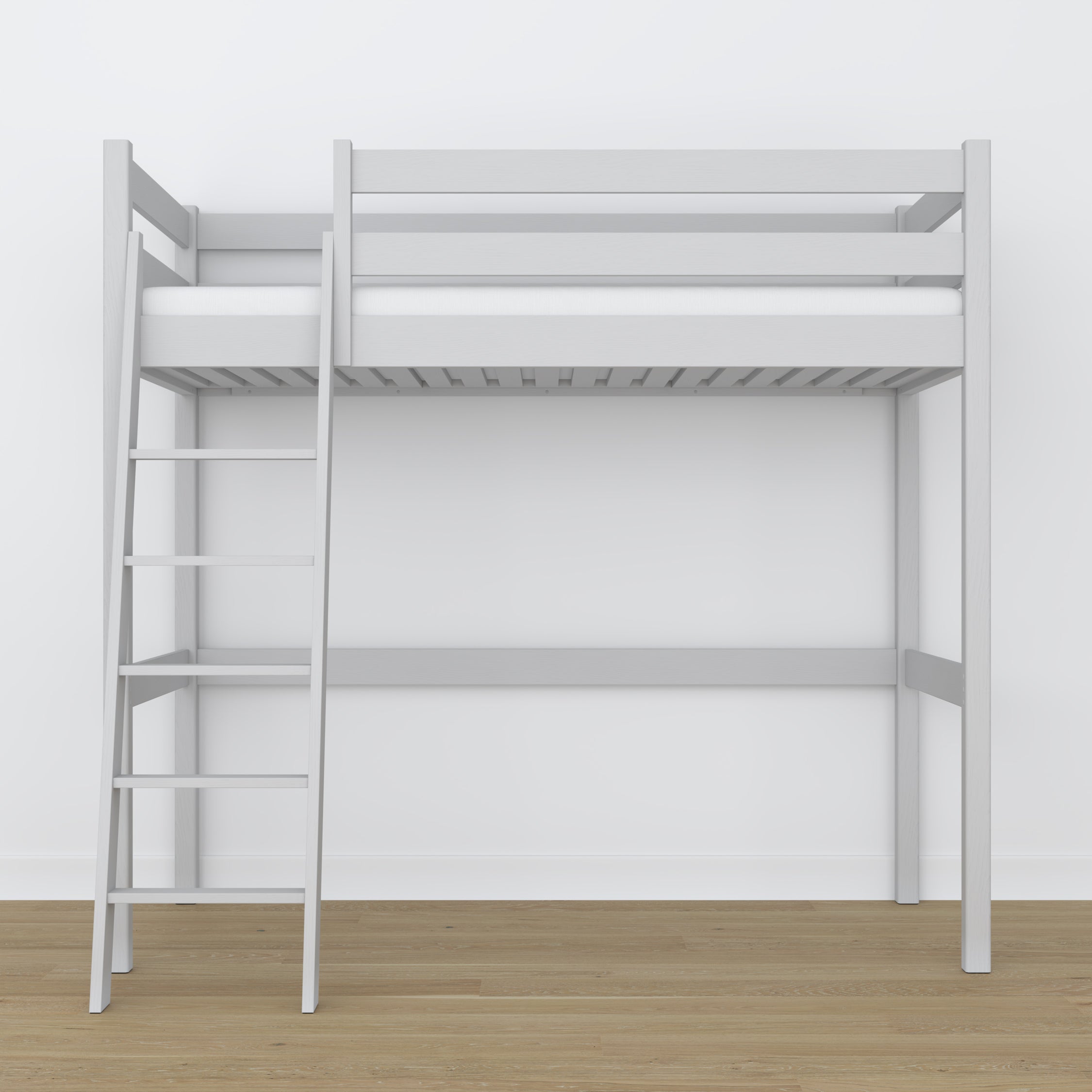Grey Wooden Loft Bed – Slatted Frame, Side View