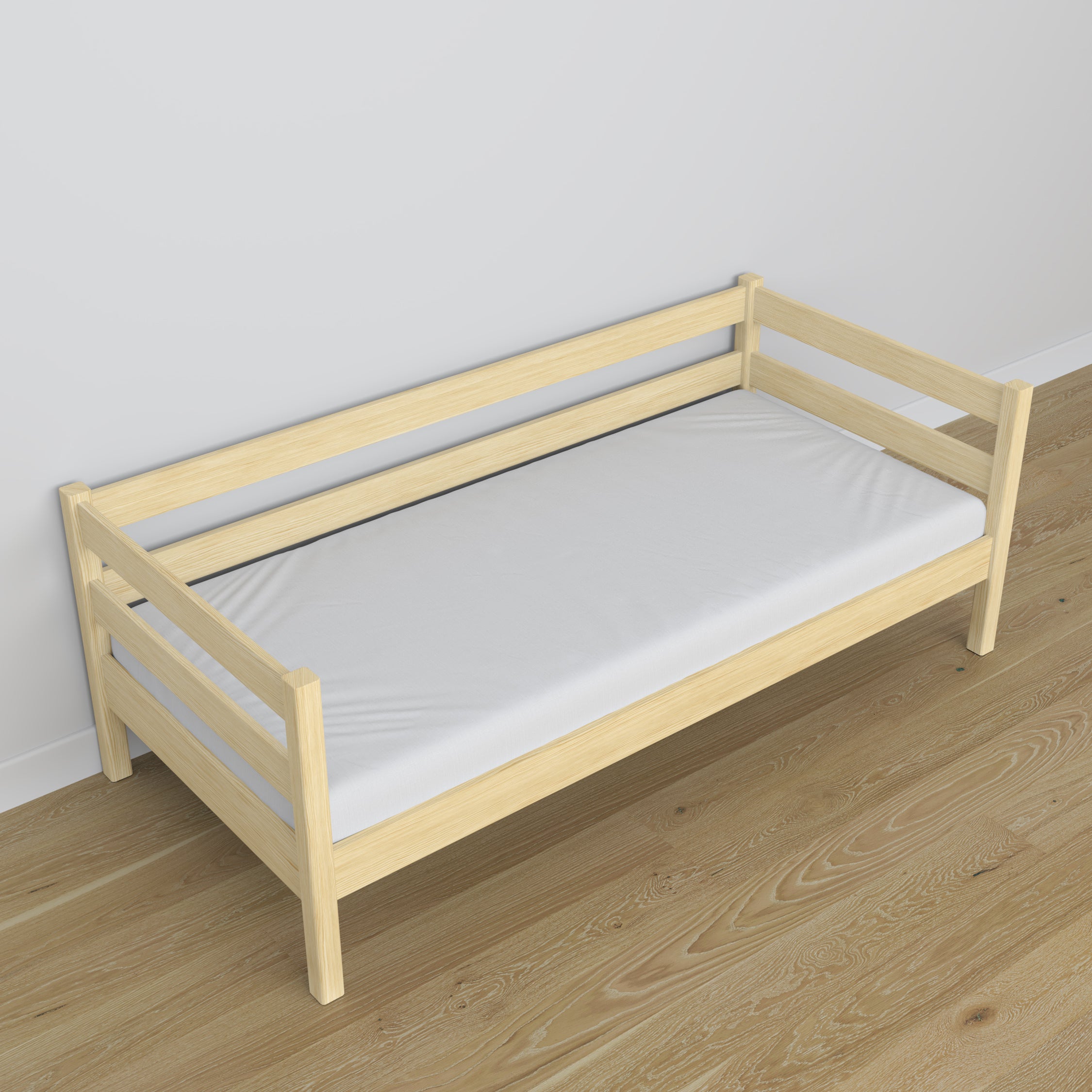 Łóżko sofa sosna bezbarwna z drewna – wymiary i schemat, Nizio