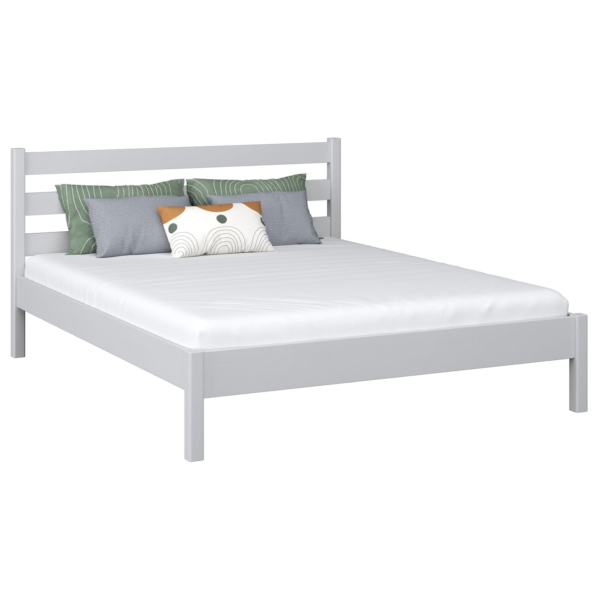 Wooden double bed N01 grey – overall view, solid pine wood