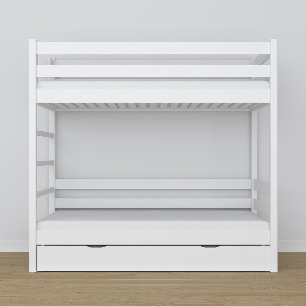 White Wooden Bunk Bed – Interior of Mattress Drawer, Children’s Room