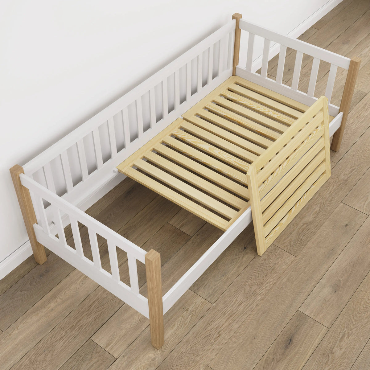 Sofa bed wooden white with oak – wood and joint details, Nizio Home