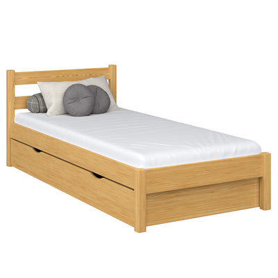Single bed with drawer wooden natural pine – children’s room, scandi style