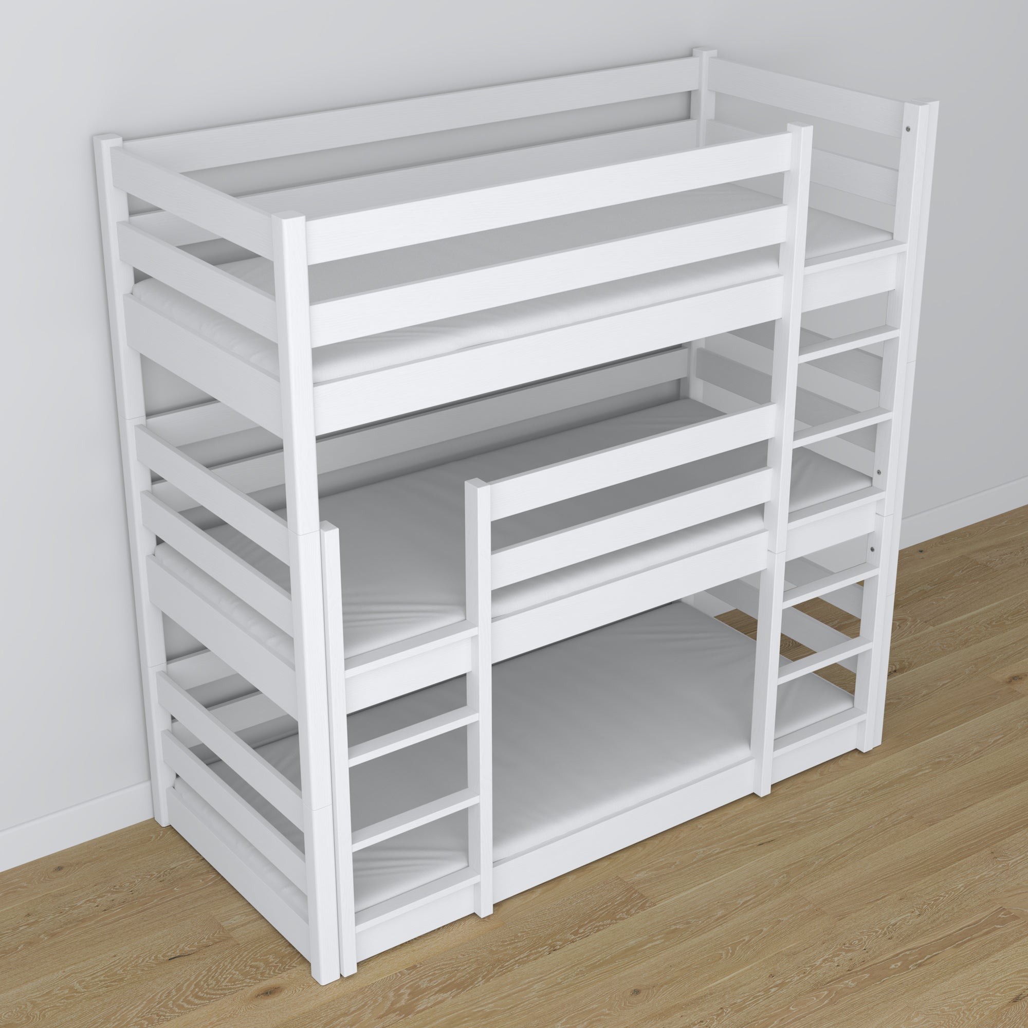 Triple bunk bed wooden white – maximum use of room space