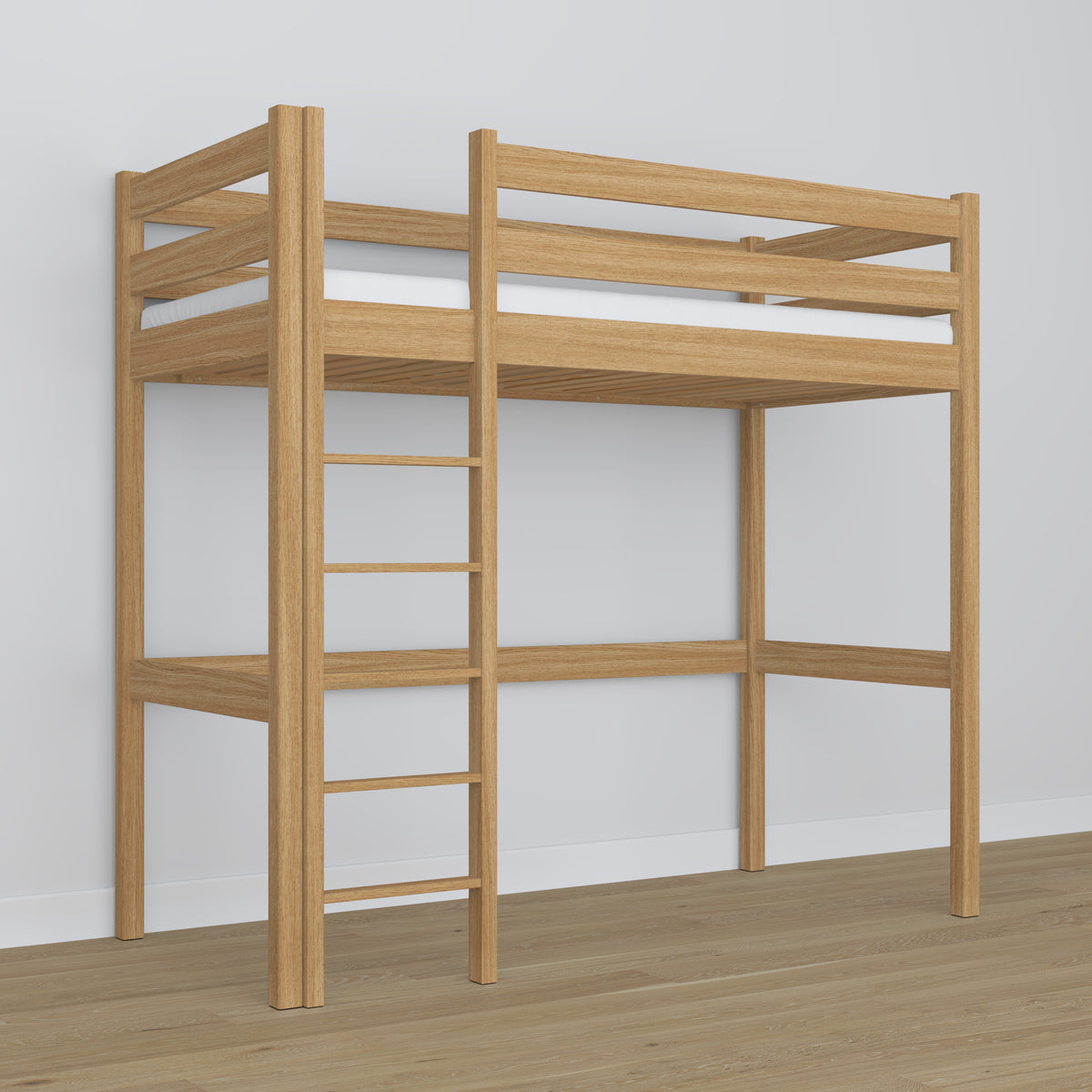 Natural Oak Loft Bed – Free Space Under the Sleeping Area, Nizio