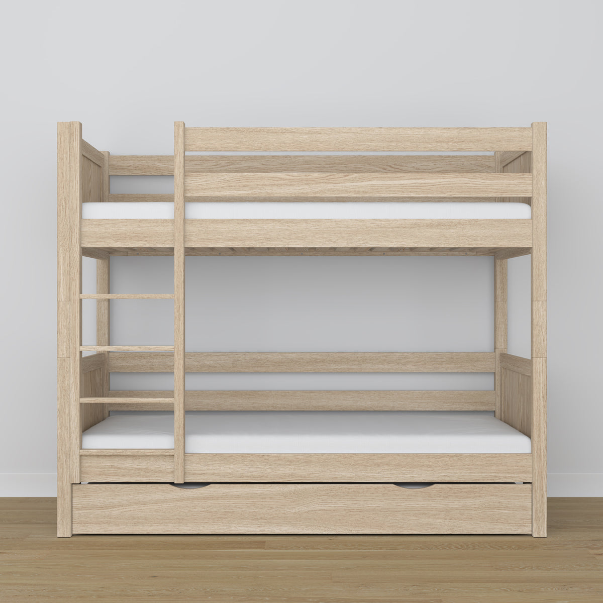 Bleached Oak Bunk Bed – Oak Slatted Frame, Mattress Drawer
