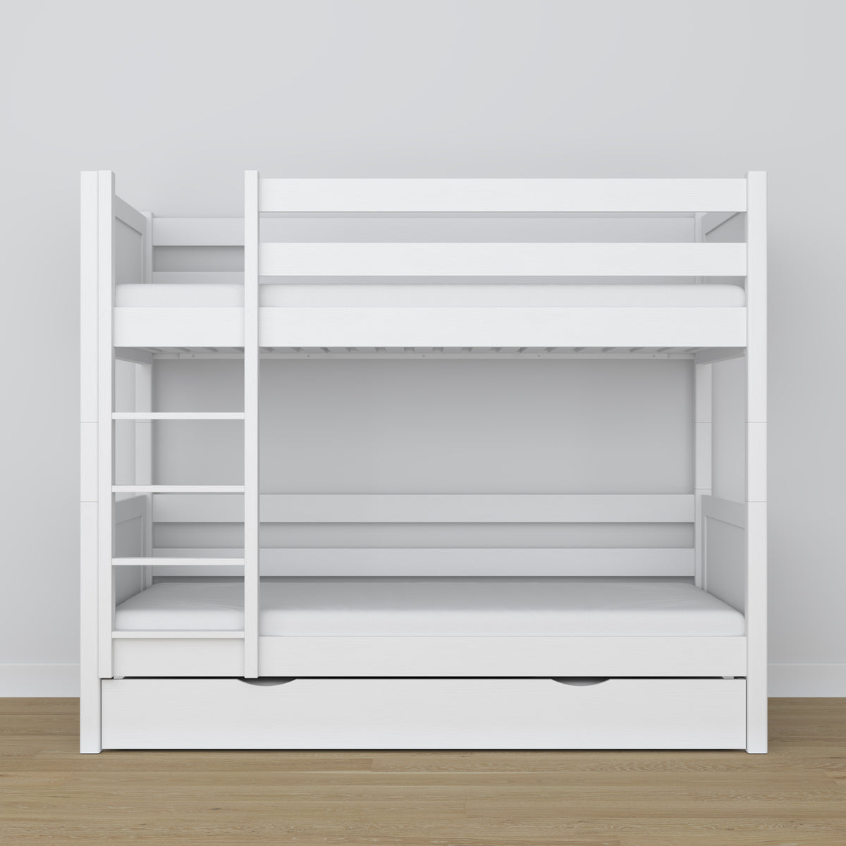 White Bunk Bed – Wooden Slatted Frame, Mattress Drawer